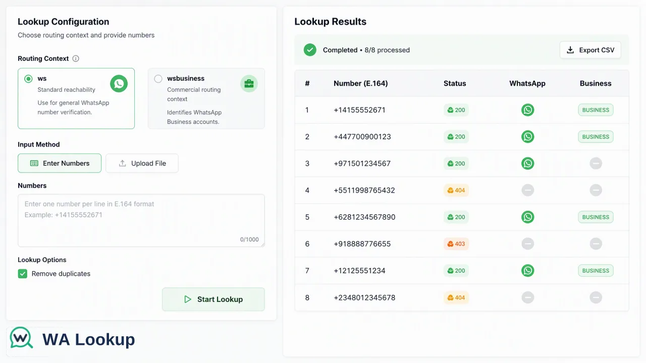 WA Lookup workflow illustration for How to Plan a Bulk Phone Verification API Workflow