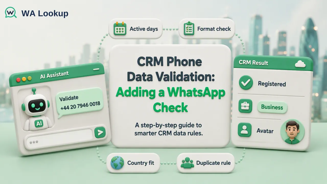 WA Lookup workflow illustration for CRM Phone Data Validation: Adding a WhatsApp Check to Your Data Rules