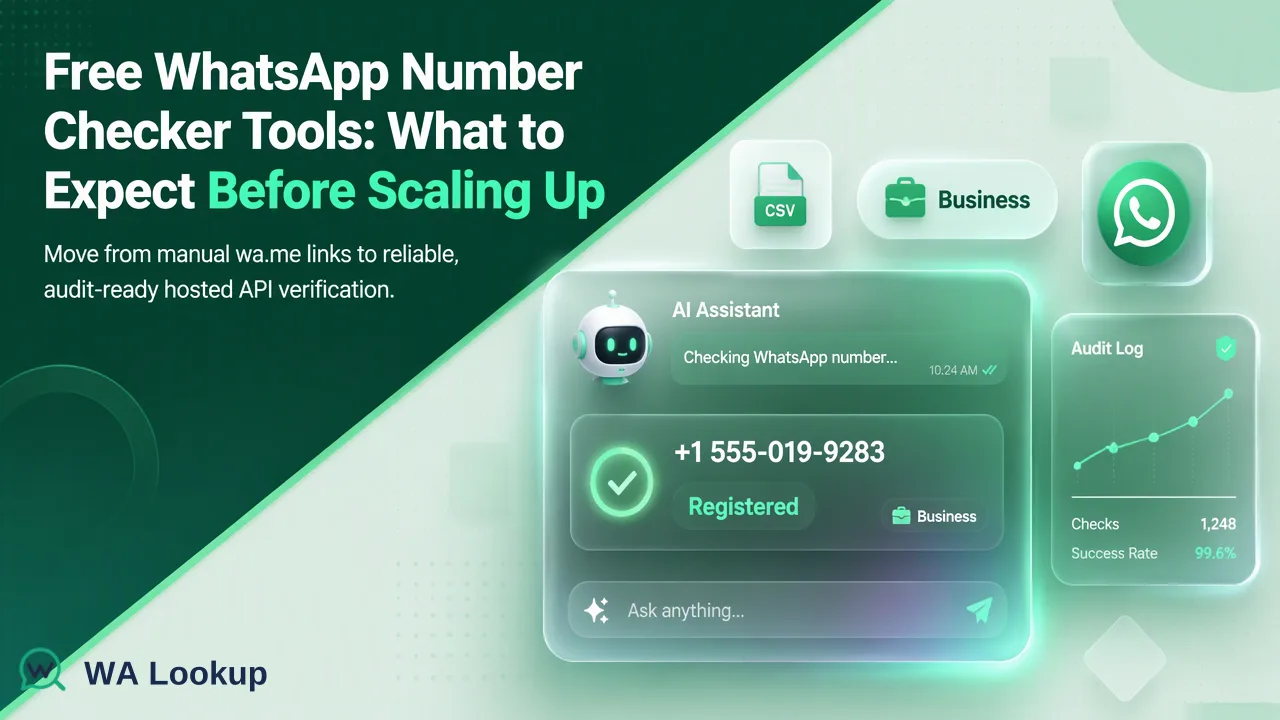 WA Lookup workflow illustration for Free WhatsApp Number Checker Tools: What to Expect Before Scaling Up